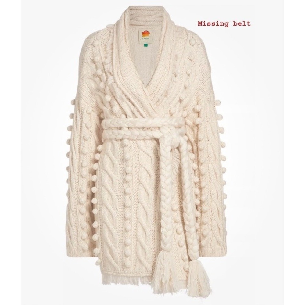 Farm Rio Womens Braided Knit Cardigan Sweater Medium Khaki NWT $295